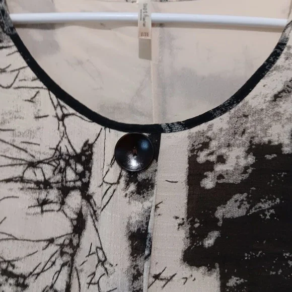 Abstract Black White Boxy Boho Lagenlook Artsy Lightweight‎ Lined Maxi Dress OS - Picture 3 of 13